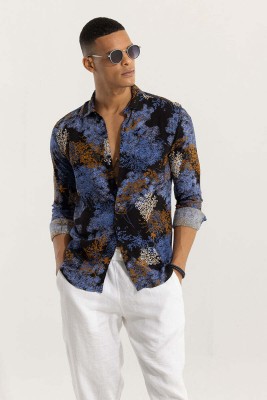 Snitch Men Printed Casual Blue Shirt