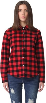 Akshariyaz Women Checkered Casual Red Shirt