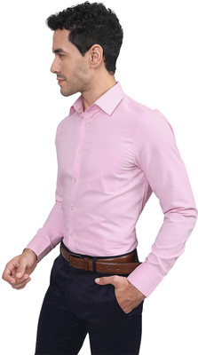 MUTAQINOTI Men Self Design Formal Pink Shirt
