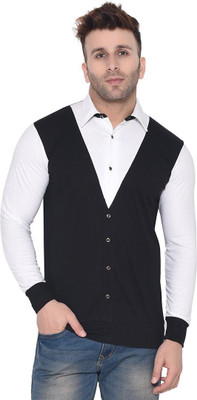 Trendfull Men Color Block Casual White, Black Shirt