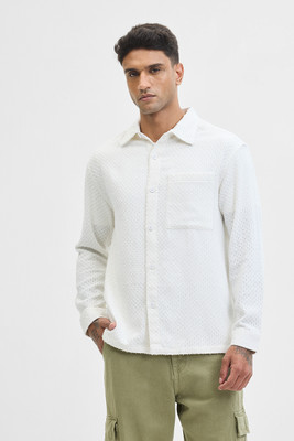 Snitch Men Self Design Casual White Shirt