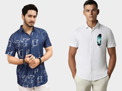 DADA IMPEX Men Printed Casual Dark Blue Shirt(Pack of 2)