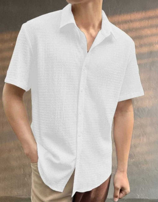 COOL BOY Men Self Design Casual White Shirt