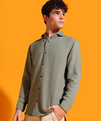 INDICLUB Men Self Design Casual Green Shirt