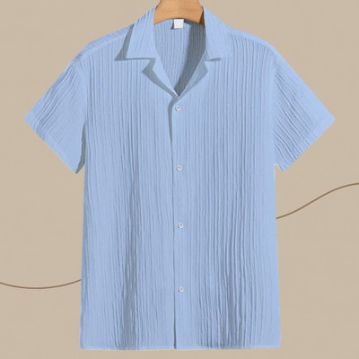 Jenil Fashion Men Self Design Casual Light Blue Shirt