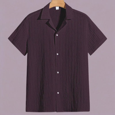 Jenil Fashion Men Self Design Casual Maroon Shirt