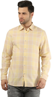 Tim Paris Men Checkered Casual Yellow Shirt