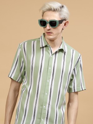 RIGO Men Striped Casual Green Shirt