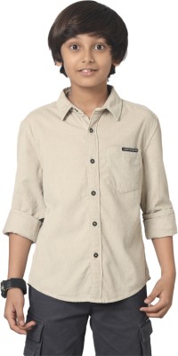 Under Fourteen Only Boys Solid Casual Beige Shirt