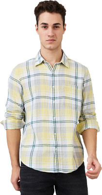 Spykar Men Checkered Casual Yellow Shirt