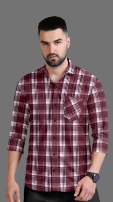 SHIV FASHION Men Checkered Casual Red Shirt