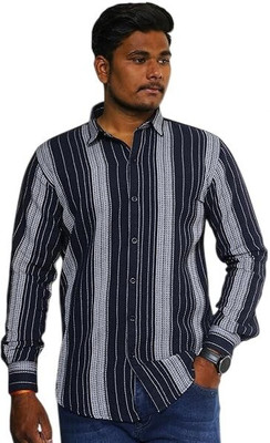 5 iguanas Men Self Design Casual Blue, White Shirt