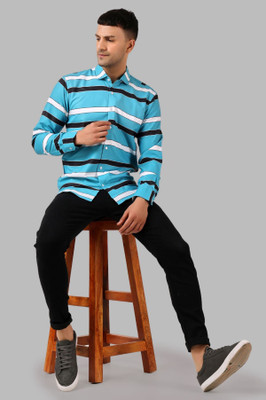 METRONAUT Men Striped Casual Blue Shirt