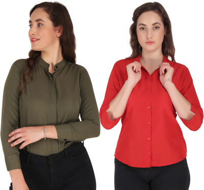 HEAVENS CREATIONS Women Solid Formal Green Shirt(Pack of 2)