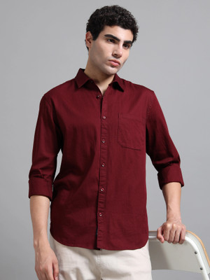 Proword Men Solid Casual Maroon Shirt