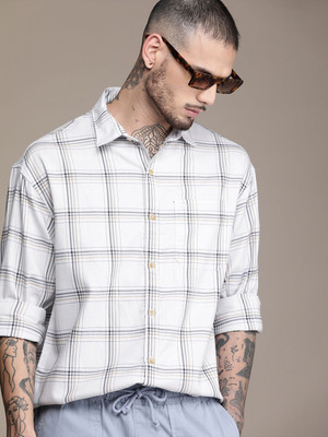 WROGN Men Checkered Casual White Shirt