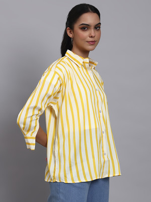 Dressberry Women Striped Casual Yellow Shirt