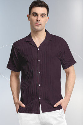 A Dearise Trend Men Self Design Casual Purple Shirt