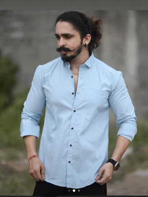 jumi enterprise Men Solid Casual Light Blue Shirt