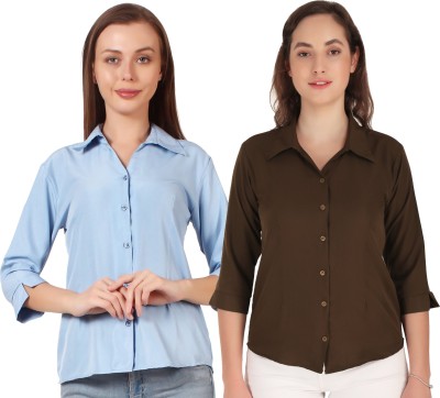 SHANAYA MODA Women Solid Casual Brown, Black Shirt(Pack of 2)