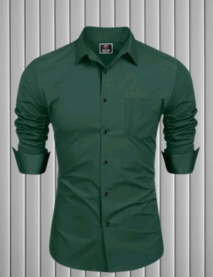 MUMIN Men Self Design Formal Dark Green Shirt
