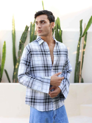 COITONIC Men Checkered Casual Black, White, Grey Shirt