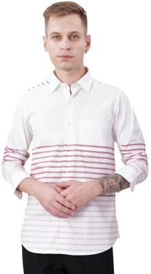 french crown Men Striped Casual White Shirt