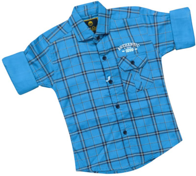 Jainam Club Boys Checkered Casual Light Blue Shirt