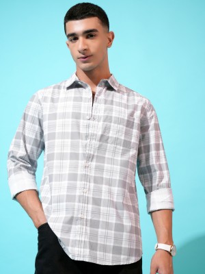 HIGHLANDER Men Checkered Casual Light Green Shirt