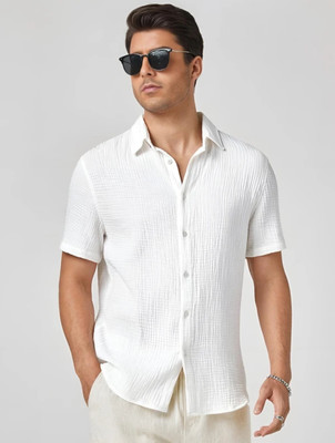 Radiance Creation Men Self Design Casual White Shirt