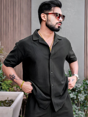 MOXTE Men Striped Casual Black Shirt