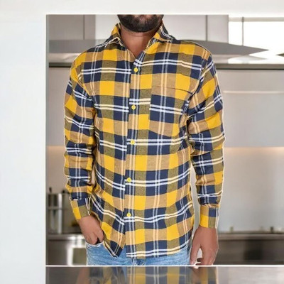 SHAH TEXTILES Men Checkered Formal Blue, Yellow Shirt
