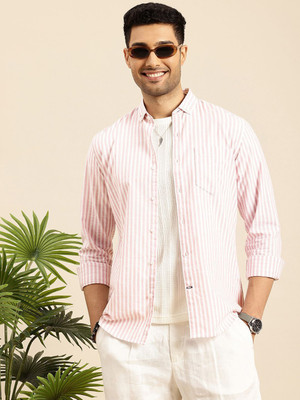 Mast & Harbour Men Striped Casual Pink, White Shirt