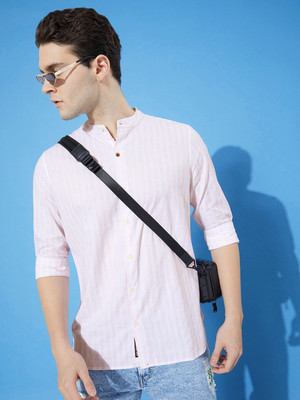 WROGN Men Striped Casual Pink Shirt