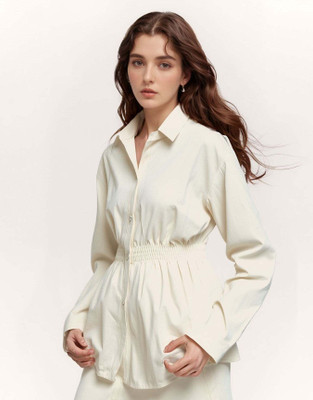 OUTZIDR Women Solid Casual White Shirt