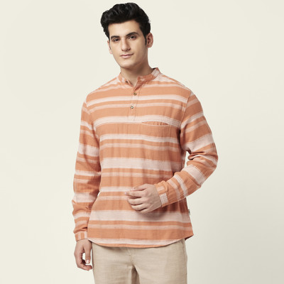 7 Alt by Pantaloons Men Striped Casual Orange Shirt