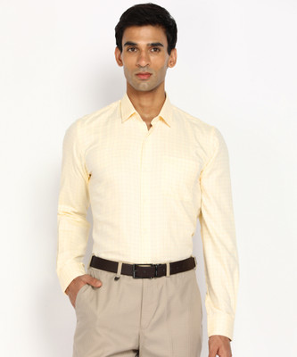 PETER ENGLAND Men Checkered Formal Yellow Shirt
