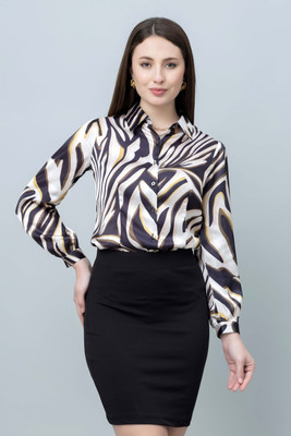 PURYS Women Printed Casual Black, Beige, Brown Shirt