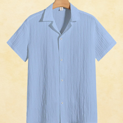 Looksky Men Self Design Casual Light Blue Shirt