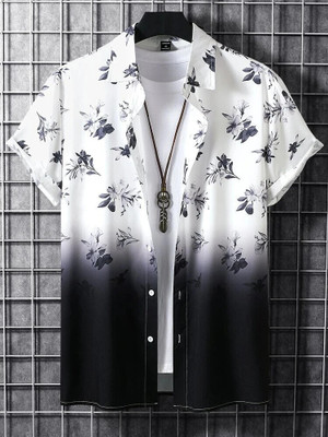 METRONAUT Men Floral Print Casual Black, White Shirt