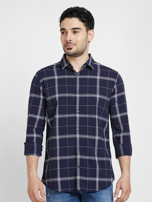 Spykar Men Checkered Casual Blue Shirt