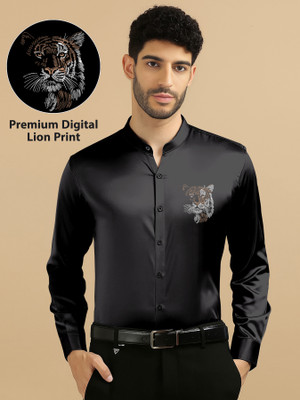 MAN'S SUITUP Men Graphic Print, Solid Casual Black Shirt