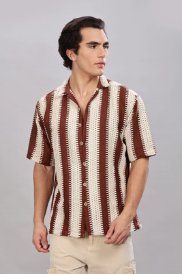 Kolor Fusion Men Self Design Casual Brown Shirt