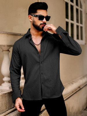 HouseOfCommon Men Solid Casual Black Shirt