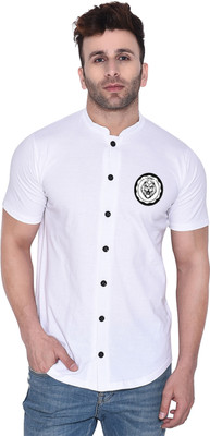 GEUM Men Embroidered Casual White Shirt