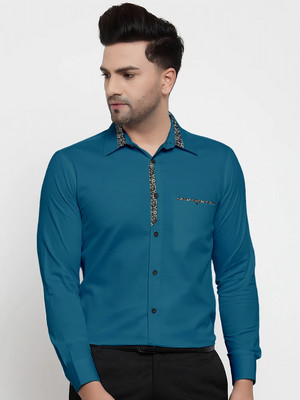 Webric Men Printed Formal Dark Green Shirt