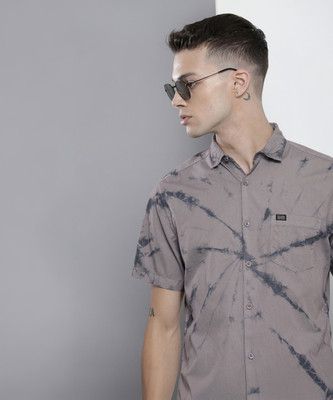 The Indian Garage Co. Men Dyed/Ombre Casual Grey Shirt