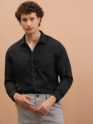 Purever India Men Solid Formal Black Shirt