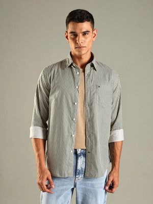 TOMMY HILFIGER Men Striped Casual Green Shirt