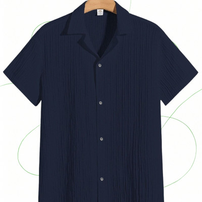 Looksky Men Self Design Casual Dark Blue Shirt
